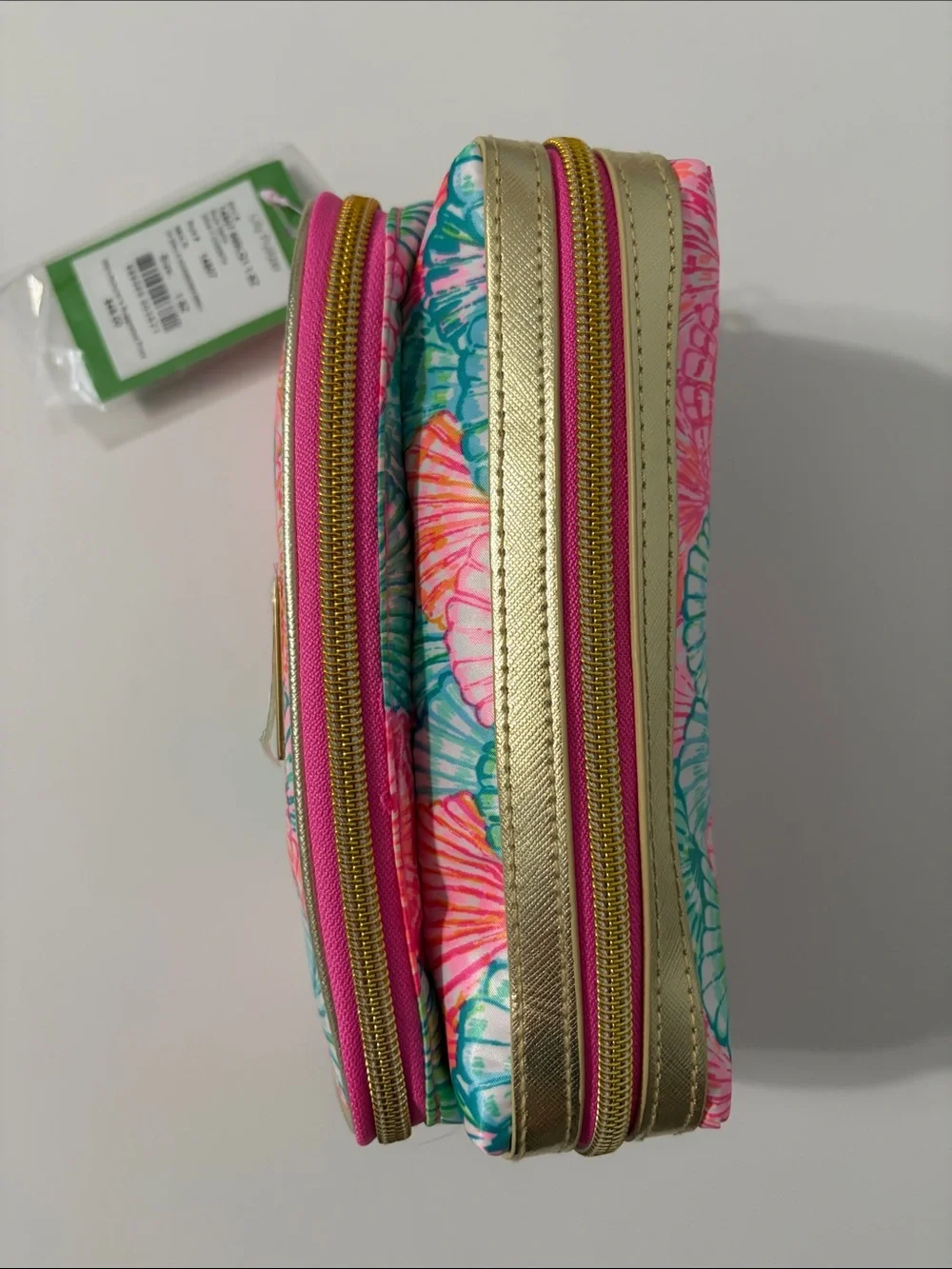 Lilly Pulitzer Pink Teal Shell Double-Zip Cosmetic Case